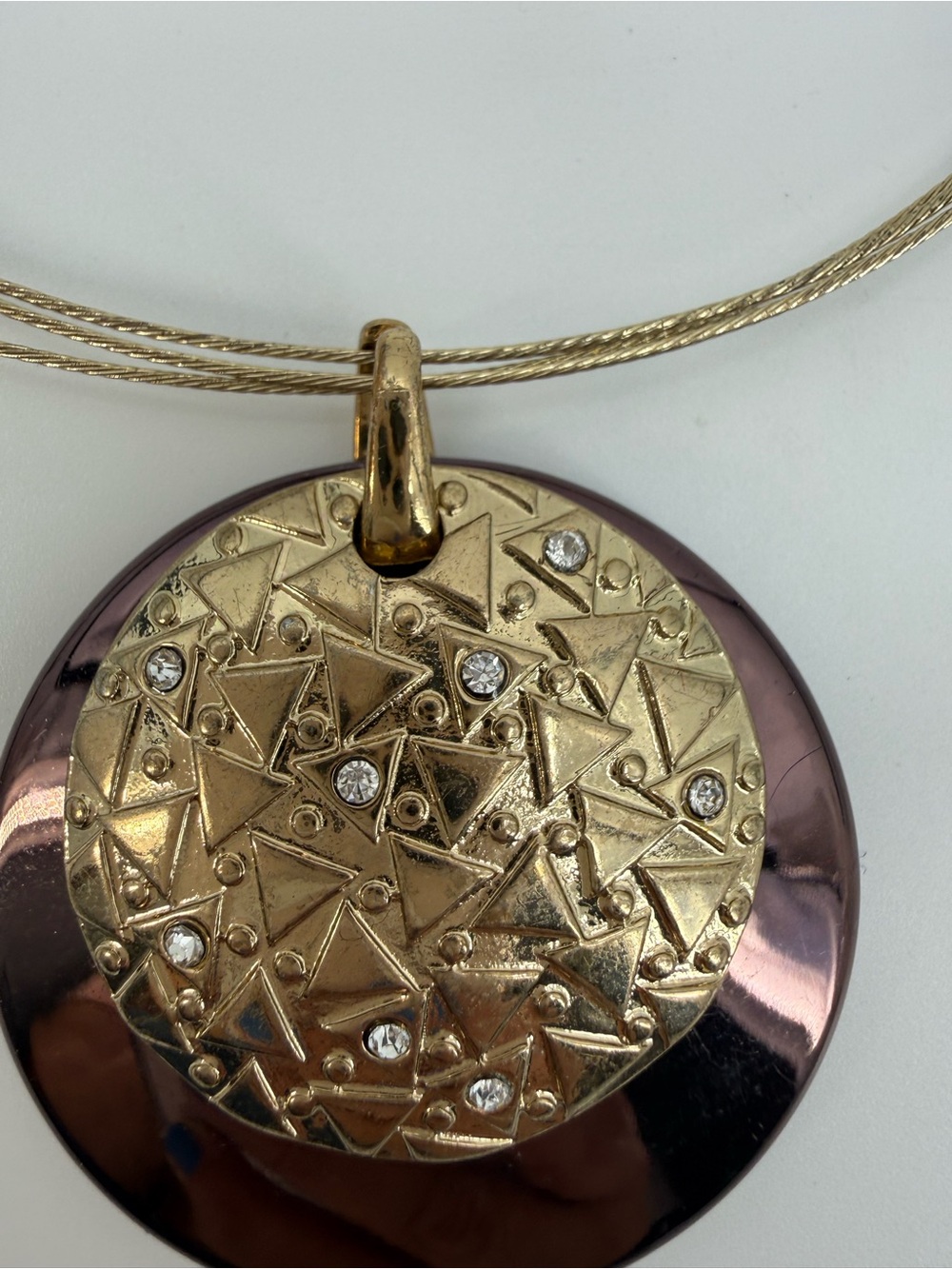 Dana Buchman Gold Tone Pendant Necklace Brown Resin Geometric Medallion - Picture 16 of 16